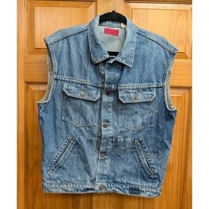 Carol's Denims Women's Blue Denim Jean Vest 1XL Sleeveless Collar Button Front